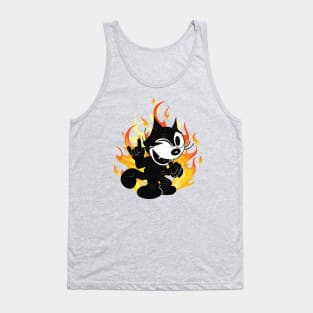 Felix the Cat Flashes Rock & Roll Devil Horns Hand Signal Super Faded Distressed Design Tank Top